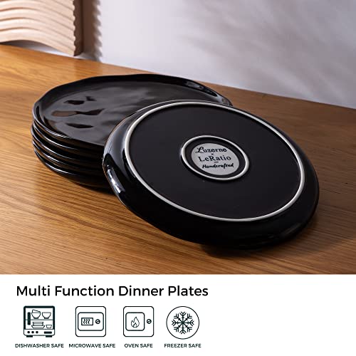 Leratio Dinner Plates,10.5 Inch Ceramic Plates Set Of 6,Handmade Porcelain Plates For Kitchen With Wavy Edge,Microwave & Dishwasher & Oven Safe,Light Weight & Scratch Resistant Dishes Set-Black #TOP1