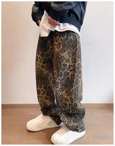 Men's Leopard Print Cargo Jeans Vintage Denim Loose Fit Hip Hop Style Dance Skateboard Pants Harajuku Wide Leg Jeans3