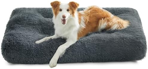 Feandrea Hundebett, Hundekissen, Langer Plüsch, 110 x 73 cm, waschbar | Flauschige Hundematte, weiche Polsterung, multifunktional, Dunkelgrau, BOBBEE Kollektion PGW203G02