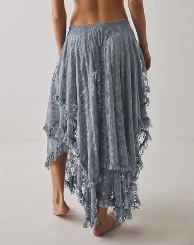 Women Summer Boho Lace Beach Cover Up Maxi Skirt
