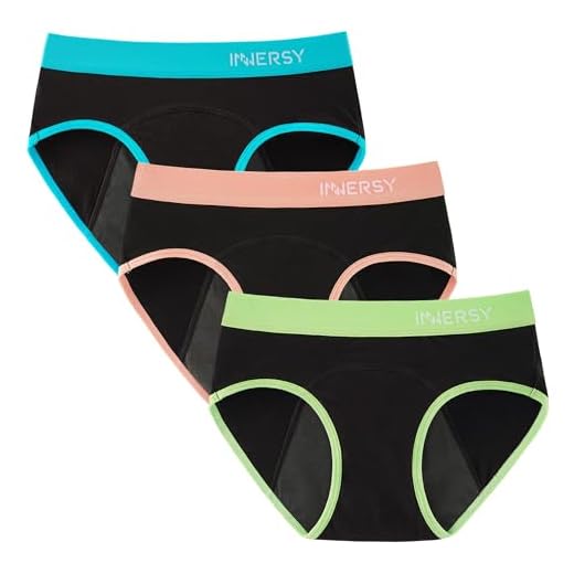 INNERSY Bragas Menstruales Niña Algodon Braguita Menstrual Negras Period Underwear Pack de 3 (12-14 Años, Negro Deportivo)