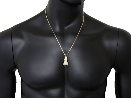Fashion 21 Hip Hop Pave Electric Plug Pendant 24" Various Chain Necklace in Gold Tone (2mm 24" Box Chain) - Thumbnail 7