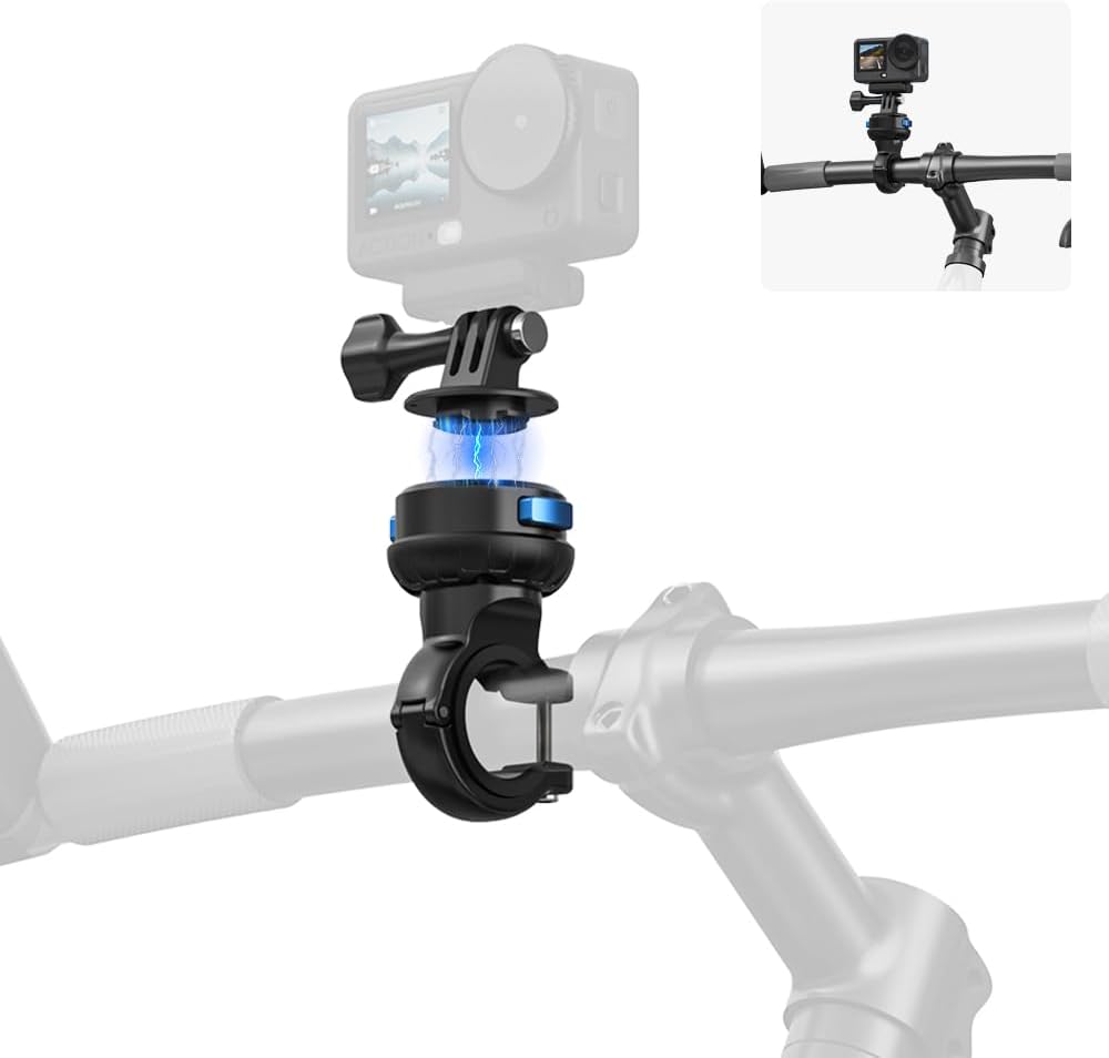 Magnetic Bike Bicycle Handlebar Mount, 360 Degree Rotation Motorcycle Handlebar Clamp Mount Compatible with GoPro Hero 13 12 11 10 Session DJI Action 6/5 Pro/4 and More Cameras