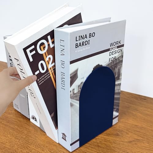 MerryNine Metal Book Ends, 4 Pack Blue Bookends for Shelves, Book Holder for Heavy Books, Book End for Kids Books, Decoration Bookend for Home Office