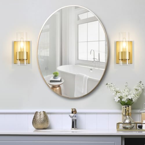 Image of WUZUPS Set of 2 1-Light Bathroom Wall Light Fixture Over Mirror Flat Class Shade Morden Vanity Scones for Bathroom Bedroom Living Room, E12 Base, Gold