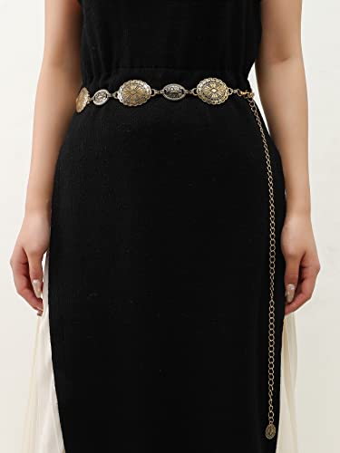 Topacc Western Metal Oval Concho Chain Belt For Women Bronze Waist Cowgirl Belt For Dresses Jeans #TOP6
