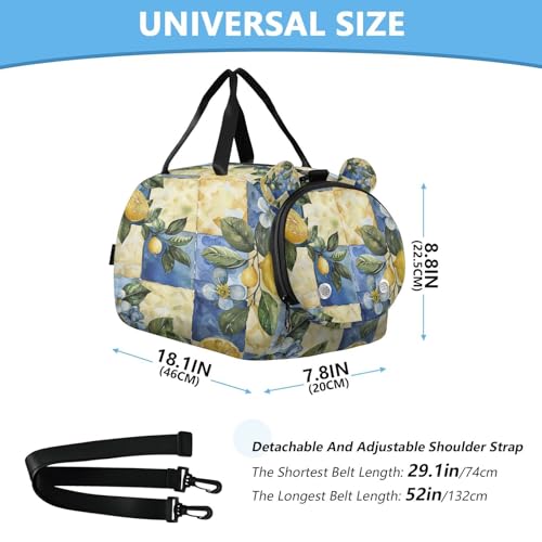 YETTASBIN Sport Travel Duffel Bag for Girls Boys, Lemon Plaid Large Waterproof Weekender Overnight Bag, Detachable Shoulder Strap Gym Bag with Shoe Compartment & Wet Pocket3