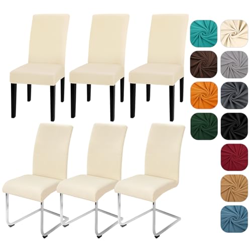 Yugarlibi Dining Chair Slipcovers Set of 6 Stretch Chair Covers Swing Chair Elastic Removable Dining Room Chair Covers Reusable Washable Chair Protector for Hotel Banquet Ceremony (Beige, 6 pcs)