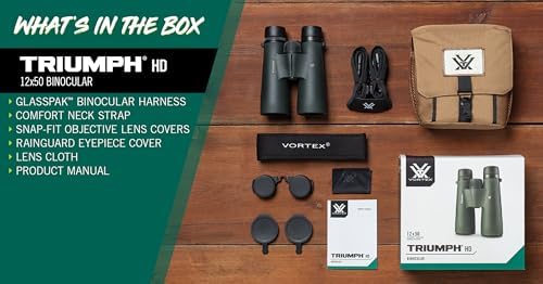Vortex Triumph HD 12x50 Binoculars | HD Optics, Tripod Adaptable, Waterproof, Fogproof, Shockproof, Included Glasspak Harness - Unlimited, Unconditional Warranty - View 7