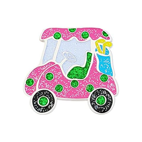 Navika USA Inc. Sparkly Pink Golf Cart Glitzy Golf Ball Marker with Magnetic Hat Clip | Glitter Covered Golfing Accesory for Women and Junior Golfers | Golf Cart Themed Ball Marker Cover