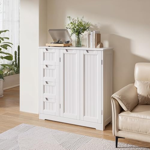 Xbro Armario de Baño con 4 Cajones y 2 Puertas, Mueble Auxiliar con Estante Ajustable para Baño, Cocina y Salón, Almacenamiento Multiusos, 81 x 30 x 83 cm, Blanco - imagen 6