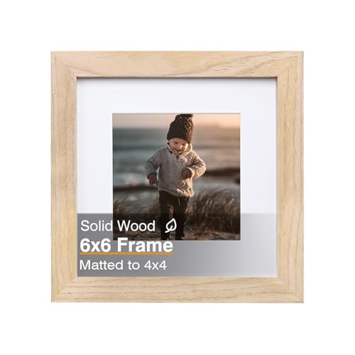 KINLINK 6x6 Picture Frame, Natural Square Solid Wood Frame for Pictures 4x4 with Mat or 6x6 without Mat, Wall and Tabletop Display Photo Frame Natural Wood Photo Frame 1 Pack