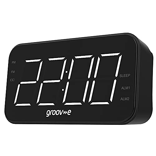 Groov-e Curve Radio - Rechargeable Digital FM Radio Alarm Clock with LCD Display, Dual Alarm Setting, & Dimmer Function - Battery or USB-C Powered - Portable - 20 Preset Stations
