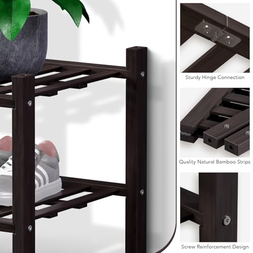 Haddockway 5 Tier Bamboo Shoe Rack Storage Organizer, Multifunctional Free Standing Stackable Shoe Shelf with Grid Panel for Closet,Hallway,Entryway,Small Space 27"x11"x32" (Brown, 5 Tier) — view 4