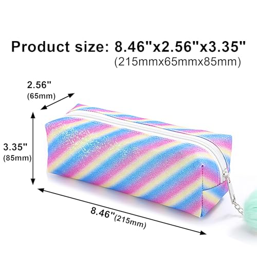 PHOGARY Glitter Preppy Pencil Case for Girls Cute Pastel Pen Case Fluffy Zip Pull Pouch Bag Holographic - Image 2