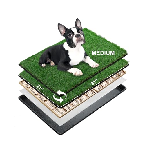 MEEXPAWS Mittelgroß Hundetoilette aus Kunstrasen mit Tablett | 79×53 cm|2 Robustes Gras-Ersatzset| Schnelle Drainage |2 Pisspads | Töpfchentraining für den Innenbereich