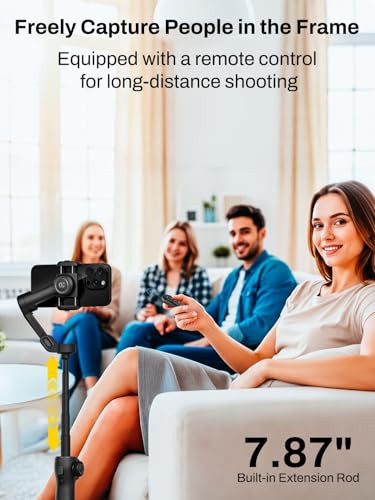 Image of AOCHUAN Gimbal Stabilizer for iPhone w /Bluetooth Remote, 3-axis Phone Stabilizer w /7.8 inch Extension Rod, AI Face Tracking Smartphone Gimbal, Gesture Control for Video Shooting - Smart V8 Kit Black