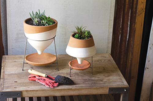 Kalalou H8724 Natural & White Small Funnel Planter, One Size, Cream & Natural Terracotta #TOP3
