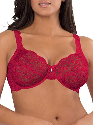 Smart & Sexy Women's Plus-Size Curvy Signature Lace Unlined Underwire Bra W/Added Support Bra, no no red, 34D