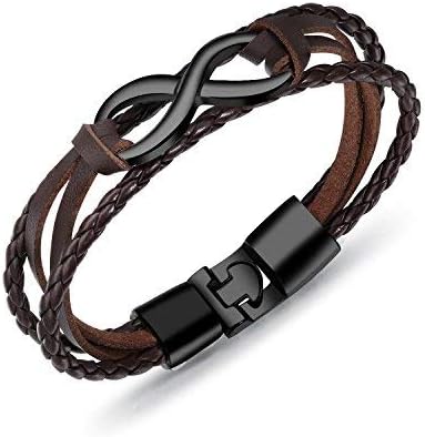 Miniatura 5 de Eymi Pulsera de cuero unisex con signo de infinito simbólico de amor trenzado