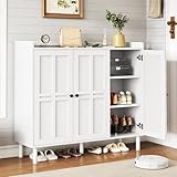 ONBRILL Shoe Cabinet with 3 Doors and Adjustable Shelves, 30 Pairs Shoe Storage Cabinet, 40 Inch Tall Farmhouse Shoe Rack Shoe Organizer Cabinet for Entryway Living Room Closet, White