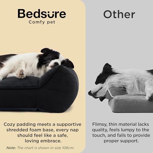 Image of Bedsure SupportMax Orthopedic Dog Beds Large Sized Dog - Extra Thick Supportive Large Dogs Bed with Waterproof Washable Cover, L Plus Comfort Pet Sofa with Soft Sherpa and Nonskid Bottom, Black, 38 inch