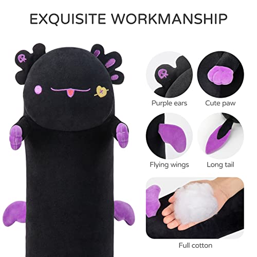 Mewaii Long Cat Plush Black Body Pillow, 28” Cute Axolotl Stuffed Animals Kawaii Soft Plushies, Axolotl Plush Pillow Doll Toy Gift For Girls Boys #TOP1