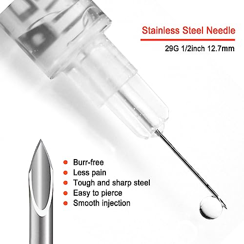 U-100 1cc Lab Syringes with Needle 29 Gauge 1/2 Inch (12.7mm),Pack of 100