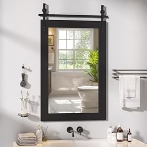 Hasipu Farmhouse Bathroom Mirror 24×36 Rustic Wood Framed Wall Mounted Mirror Black Vintage Vanity Mirror Barn Door Style Decrative Mirrors