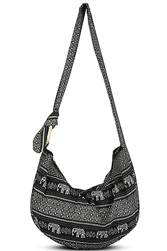 Image of Hobo Crossbody Bag for Women - Handmade Cotton Boho Purse with Wooden Ring | Lightweight Slouchy Shoulder Sling Tote Bag
