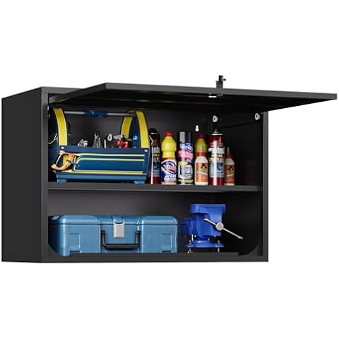 Metal Wall Storage Cabinet Adjustable Shelf 22'' Tall Steel Garage Cabinet Wall Mounted Cabinet Lockable Floating Garage Storage Cabinet Shop Cabinet Trailer Cabinet Tool Cabinet Assembly Required Cover