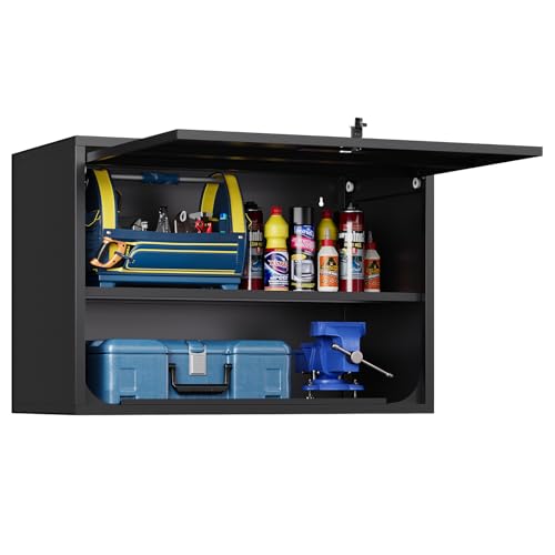 Metal Wall Storage Cabinet Adjustable Shelf 22” Tall Steel Garage Wall Mounted Cabinet Lockable Floating Garage Storage Shop Trailer Tool Assembly Required