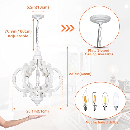 Hmvpl 6-Lights Farmhouse Chandeliers For Dining Room,Wooden Dining Room Light Fixtures Over Table,Distressed White Chandelier With Candle Sockets For Bedroom Entryway Kitchen Island Living Room(20.1") #TOP4