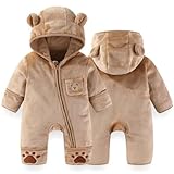 Fairy Baby Newborn Baby Winter Snowsuit Cute Bear Outfit One-Piece Hooded Romper Fleece Jumpsuit Fluffy Outwear Infant Girls Boys Brown 0-3M