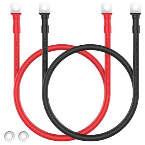 LEESKY 2 AWG Battery Cables 2 Gauge 4 Feet Pure Copper Battery Cables Inverter Cables 3/8 inch terminals for Solar RV Auto Marine Cover
