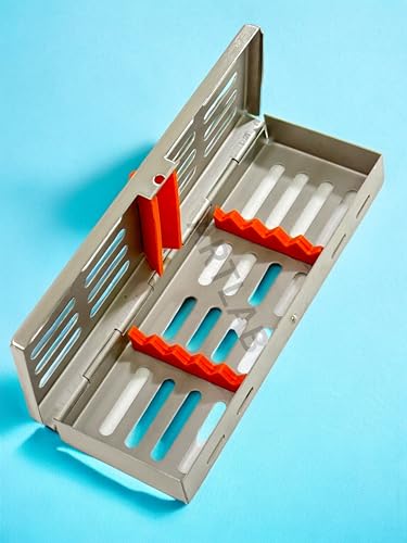 Artlab - Set of 2 - Sterilization Box/Rack/Tray for 5 Instruments German Stainless Steel Autoclave Rack with Removable Silicone Inserts (Orange)