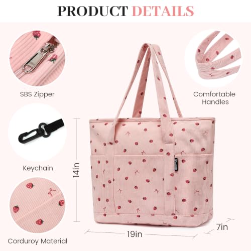 Image of Large Canvas Tote Bag for Women, Beach Bag with Zipper, Utility Tote Bag with 3 Front Pockets, Weekender Pool Bag