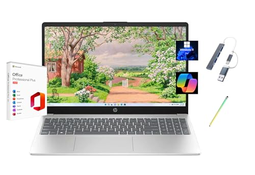 HP 2025 15.6' HD Touchscreen Laptop, Free Lifetime Microsoft Office 2024, Intel Core i3-1315U (Beats i5-1135G7), 16GB RAM, 1TB SSD, Windows 11 Pro, Natural Silver, Copilot, with USB Hub&Stylus Pen