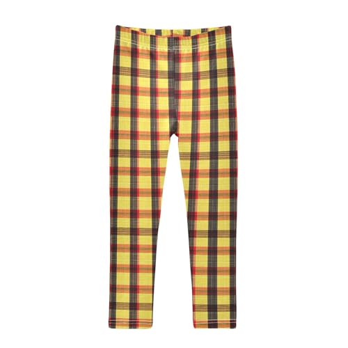 Checkered Yellow Girls Leggings,Workout Leggings for Girls Toddler Athletic Legging Size for 3-10T