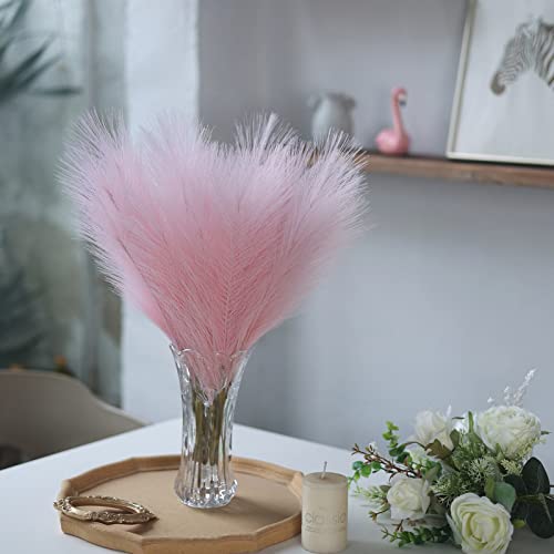 VIERENA 12個 フェイクパンパスグラス装飾 18インチ フェイクポンパス芝生 小さな人工ポンパスフローラル 花瓶用 ホームボーホーデコレーション(ピンク) [5]