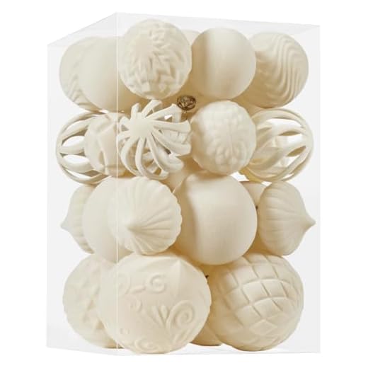 30pcs Velvet Christmas Ball Ornaments, Flocked Shatterproof Christmas Ornaments Hanging Xmas Tree Decorations Set for Home Party Holiday Decor (Multi-Size, Cream)