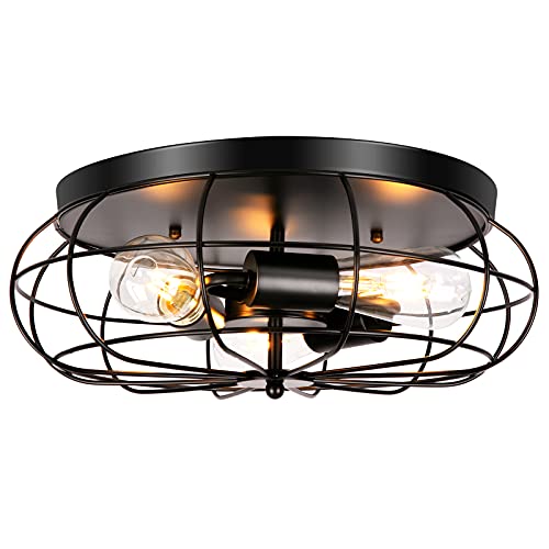 Best Promo 3-Light Vintage Semi Flush Mount Ceiling Light LEDMO Industrial Metal Cage Light Fixture
