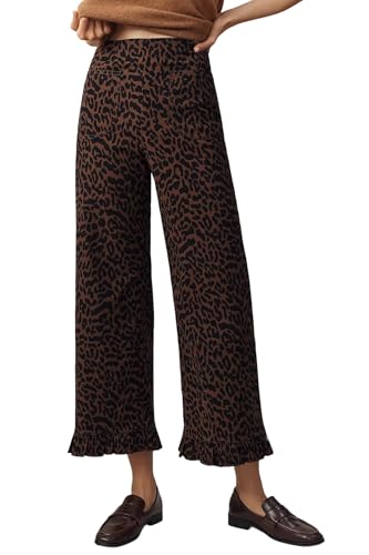 ACCPUR Women's Palazzo Lounge Wide Leg Pants Summer Dressy Casual Loose High Waisted Elastic Cow Print Trouser with Pockets Leopard