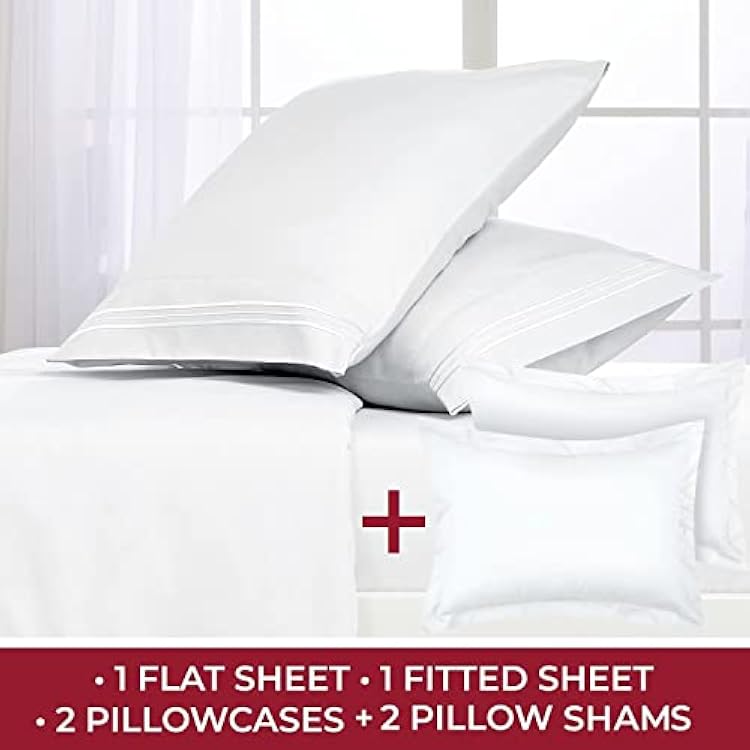 Mellanni Bed Sheet Set + 2 Pillow Shams Bundle&Save - Hotel Luxury Bedding Sheets & Pillowcases - Bundle Includes: 4pcs Bed Sheet Set and 2 Pillow Shams with 2 Flange (Full/Standard, White)