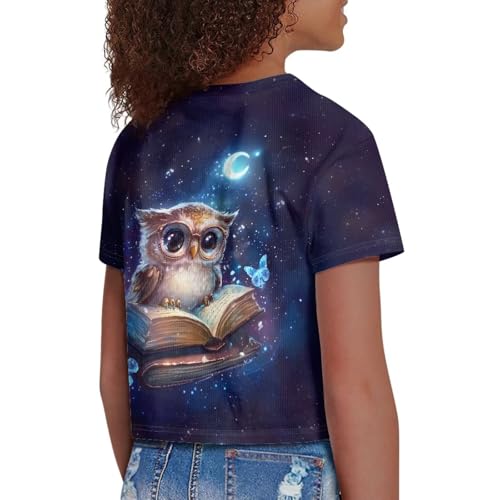 Image of Girls Crop Tops Cute Short Sleeve Shirts Fashion Tees for Kids Casual Crewneck Blouses Size 8-16 Years