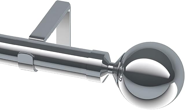 Linens Limited Serenity Ball 28mm Complete Metal Eyelet Curtain Pole Set, Chrome, 150 Cm