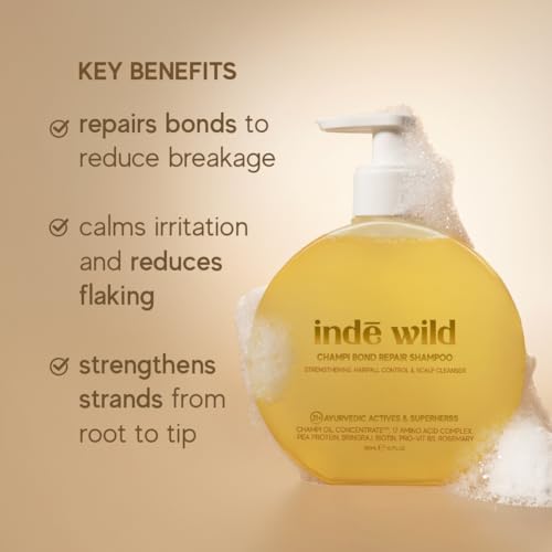 Image of indē wild Champi Bond Repair Shampoo | 17 Amino Acid Complex, Pea Protein, Pro-Vitamin B5 | Bhringraj, Coconut Oil, Amla Extract | Strengthening, Hairfall Control & Scalp Cleanser | 300ml
