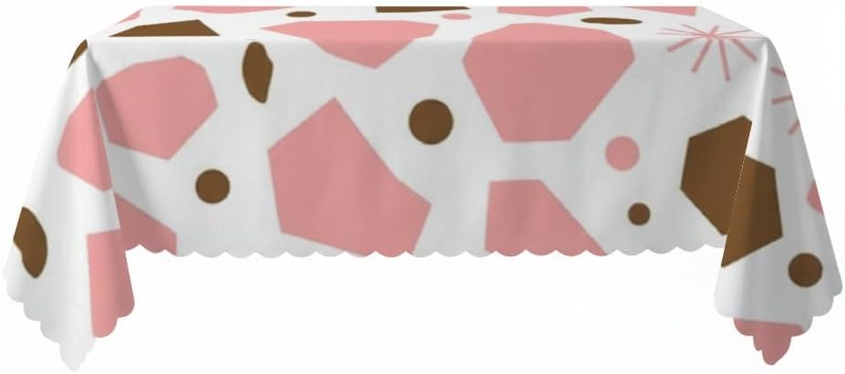 Pink Brown Geometric Print Table Cover 60 × 120 Inch, Fitted Farmhouse Vendor Booth Supplies, Girl Party Decorations Coquette Table Cloth for Dining Room Home Kitchen Cover