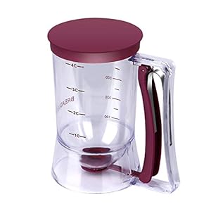 Pancake Batter Dispenser – 4-Cup Batter Dispenser with Squeeze Handle & Measuring Marks for Pancakes, Waffles, Muffins, Crepes & Cupcakes – Baking Tool (purple)