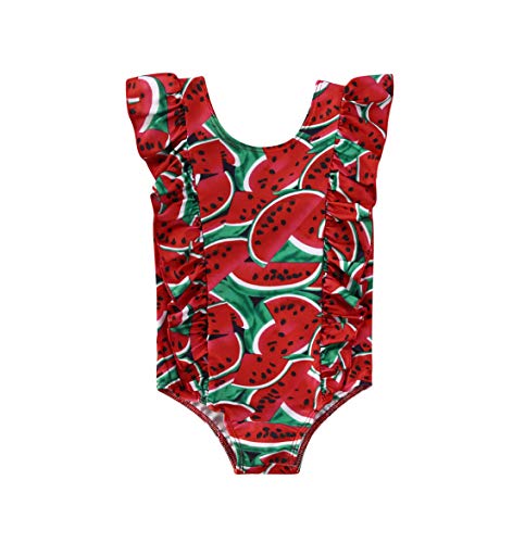 Toddler Baby Girls Leopard Swimsuit Ruffled Sleeveless Swimwear One-Piece Beachwear Bathing Suit 6M-6Y (Red, 2-3Y)